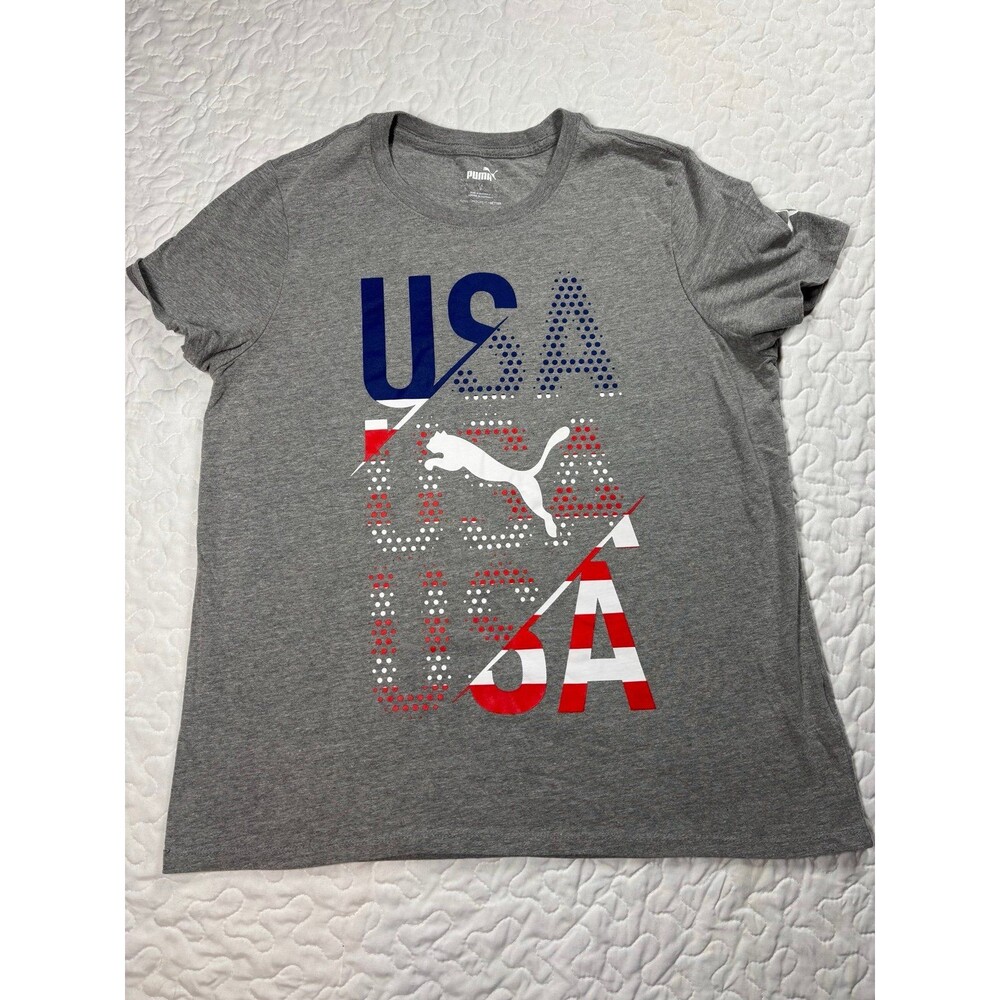 Puma Men’s Grey USA Logo Short Sleeve Crew Neck Tshirt Size Large